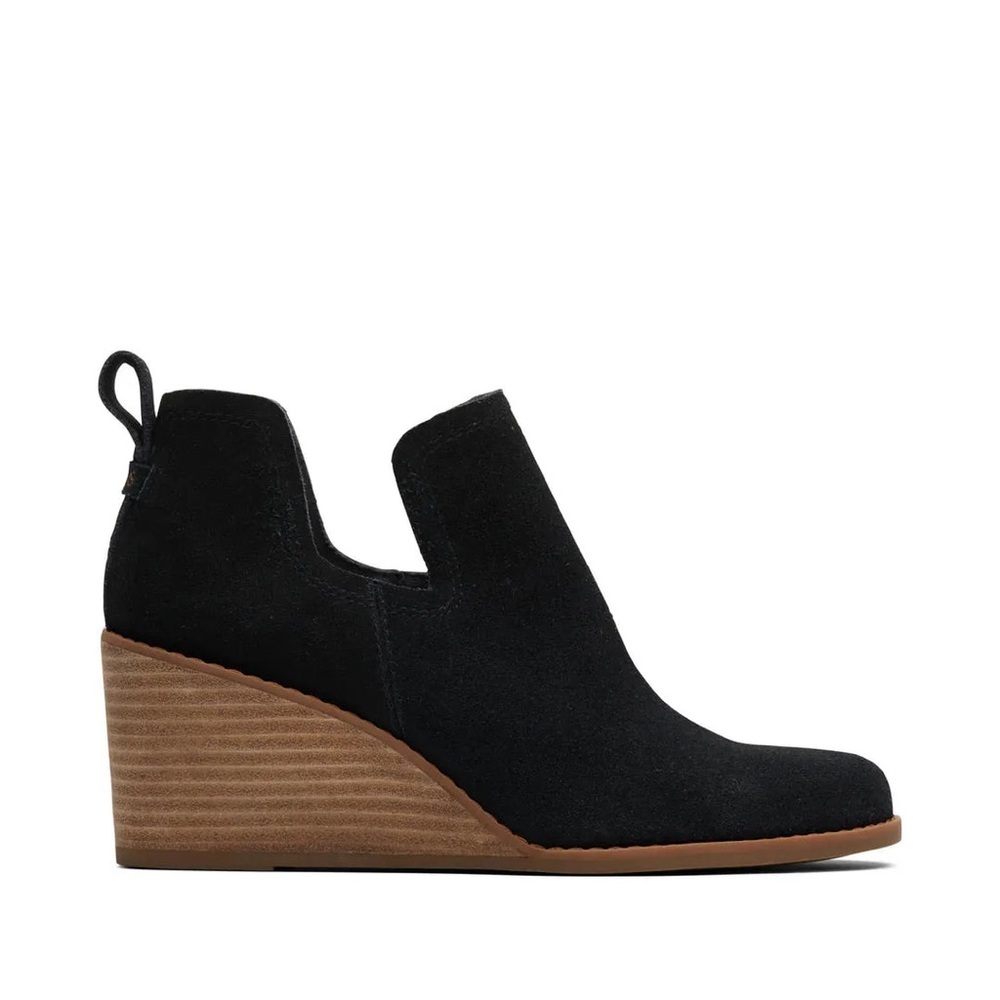 TOMS Kallie Suede Wedge Booties – Black – Size 9.5